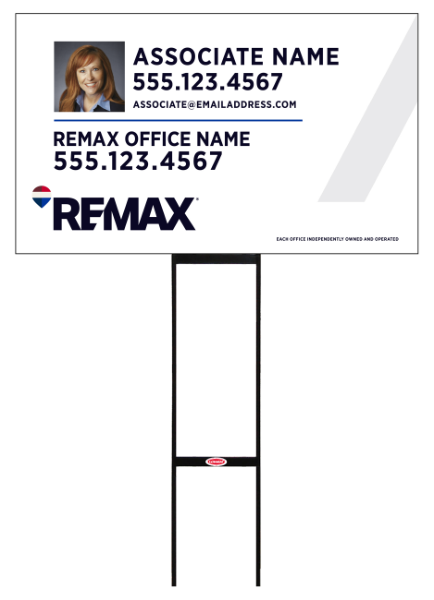 Sentry Round Rod H-Stake Frame and Associate Name w Photo Sign Panel, 18h x 30w, 10mm Corrugated